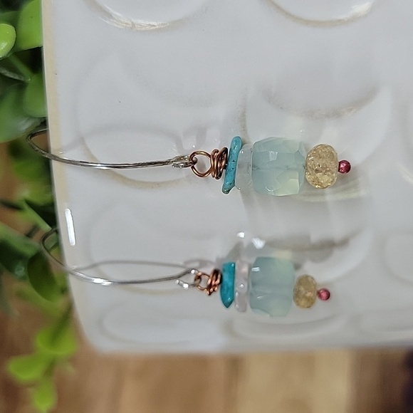 Aqua Chalcedony Citrine Turquoise Drop Earrings - Picture 1 of 6